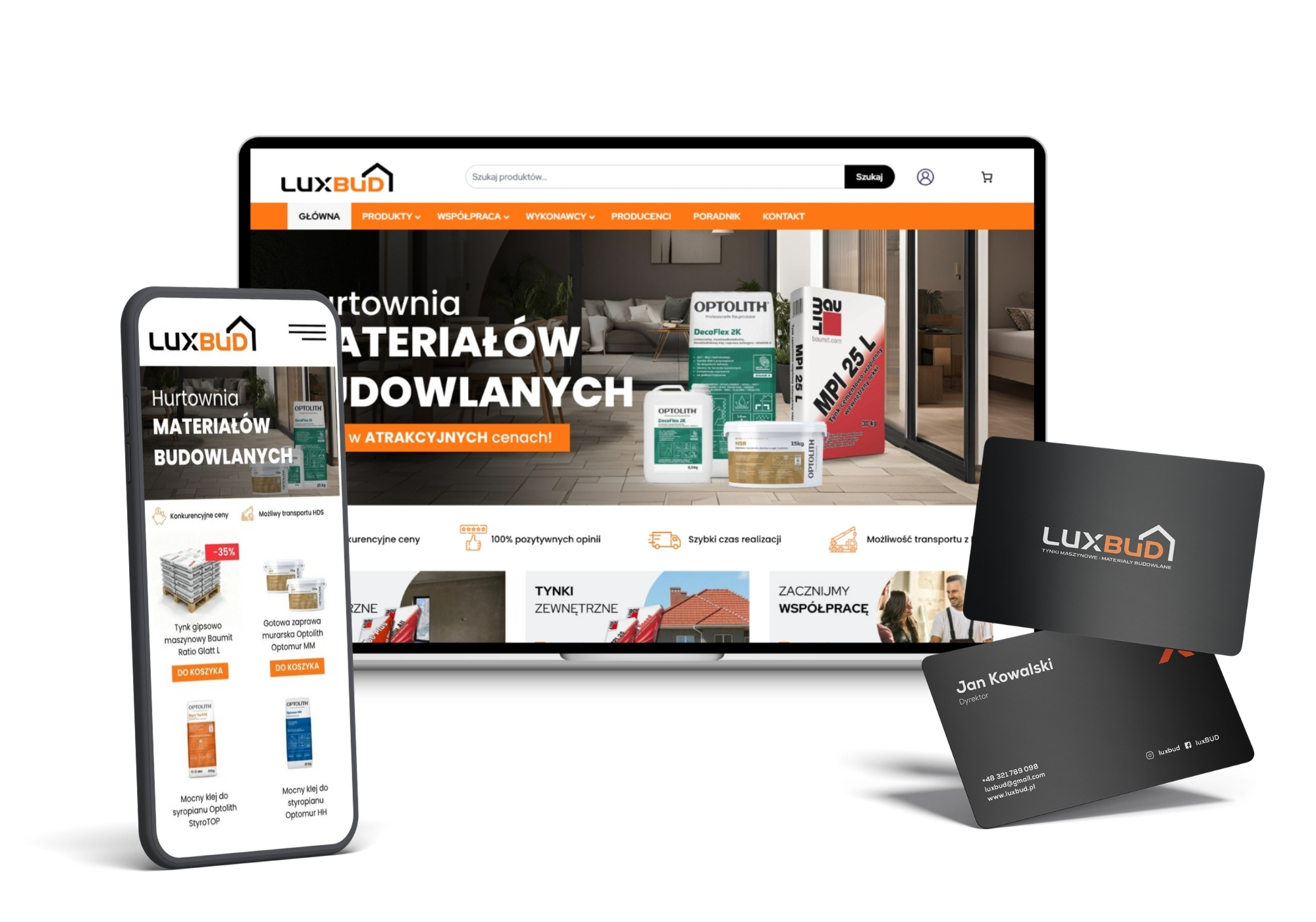 Projekt strony i brandingu LUXBUD – hurtownia materiałów budowlanych